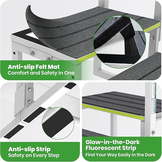 RV Steps with Handrail (26"-38"), Dual-Side Setup, Portable 2-Step RV Stairs with Wide Anti-Slip Mats, Ideal for RVs, Porches, Hot Tubs, Pools, and Pets
