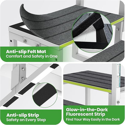 RV Steps with Handrail (26"-38"), Dual-Side Setup, Portable 2-Step RV Stairs with Wide Anti-Slip Mats, Ideal for RVs, Porches, Hot Tubs, Pools, and Pets