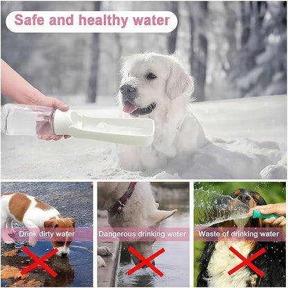 Portable Dog Water Bottle - Foldable Dog Water Dispenser | Leak Proof & Food Grade Plastic Travel | Pet Water Bottle for Cat Outdoor Walking Hiking Travel（US） (White, 19oz)