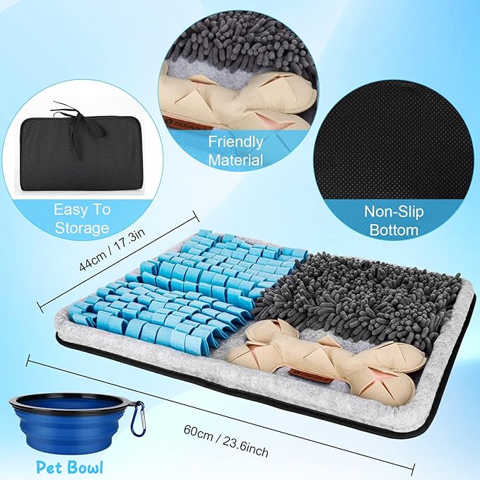 Snuffle Mat for Dogs, Interactive Feed Mat for Boredom, 17.3"×23.6" Pet Foraging Mat for Smell Training and Slow Eating with Stress Relief, Foraging Skills, Brain Stimulation