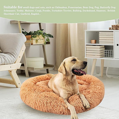 Calming Dog Bed for Big Dogs, 39'' Round Anti-Anxiety Warm Fluffy Plush Faux Fur Bed, Soft Anti-Slip Donut Washable Big Pet Bed, Cozy Big Dogs Bed, Fits up to 100 lbs Pets
