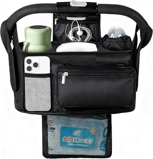 Universal Stroller Organizer with Insulated Cup Holder Detachable Phone Bag & Shoulder Strap, Bag Caddy Fits for Stroller like Uppababy, Baby Jogger, Britax, BOB, Umbrella & Pet Stroller