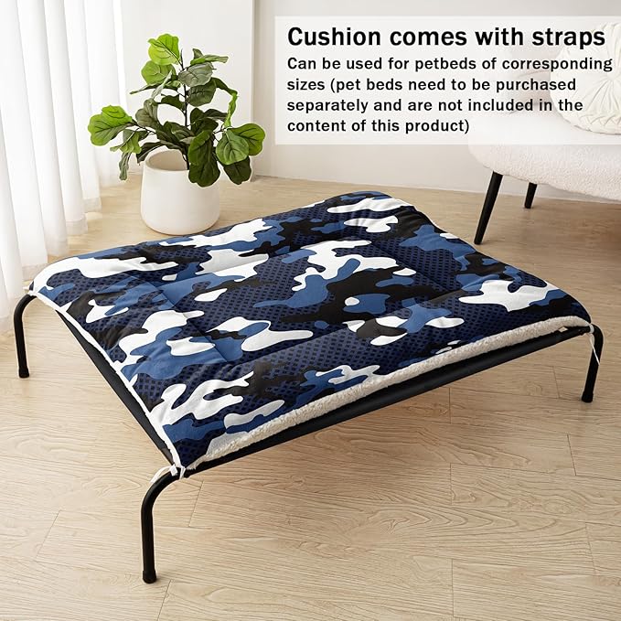 Dog Cat Bed Mat Ultra Soft Fluffy Pet Bed Washable Fashion Dog Crate Beds Comfy Comfy Pet Sleeping Pad Suitable for Pet Raised Bed(42"x32",Blue Black Camo)