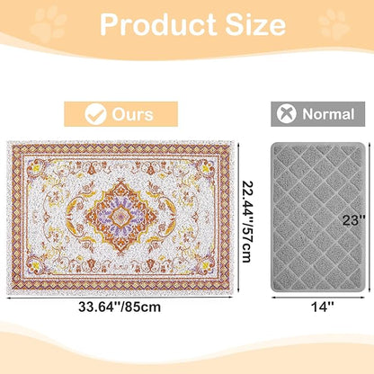 Glittme Cat Litter Mat with Non-Slip Bottom Litter Box Mat 33"X22" Litter Trapping Mat Easy to Clean Washable Cat Food Mat for Kitty,L