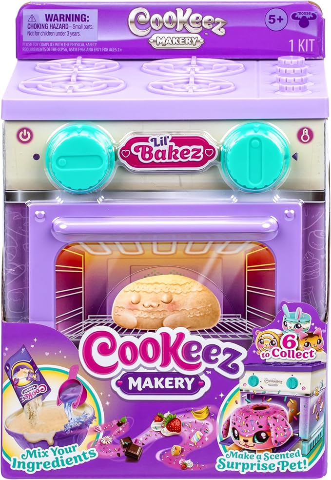 Cookeez Makery Lil' Bakez Oven, Mix The Dough and Make A Scented Surprise Pet in The Form of A Deliciously Scented Plush Toy (Non-Electronic), Bake and Collect - Styles May Vary