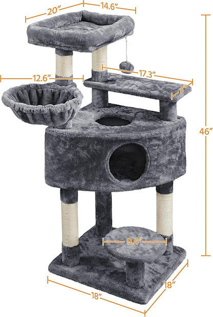 Topeakmart 46'' Cat Tree Cat Tower, with Thicker Scratching Posts, Larger Plush Perch, Spacious Condo, Basket, Multi-Level Cat Condo Furniture for Indoor Cats Kitty Pet Play House