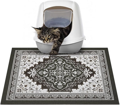 Glittme Cat Litter Mat with Non-Slip Bottom Litter Box Mat 24"X15" Litter Trapping Mat Easy to Clean Washable Cat Food Mat for Kitty,S
