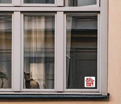 | Cat Inside Sticker (4 Pack), Size 3.5x3.5 – Durable, Waterproof, Strong Adhesive Cat Inside Emergency Sticker for Door and Windows