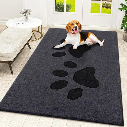 Smiry Dog Door Mat for Muddy Paws, Absorbs Moisture and Dirt, Low-Profile Entryway Mat with Non-Slip Backing, Entry Indoor Outdoor Doormat for Inside Floor (48x32 Inches, Black, Paw)