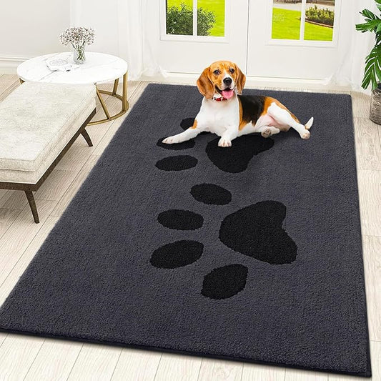 Smiry Dog Door Mat for Muddy Paws, Absorbs Moisture and Dirt, Low-Profile Entryway Mat with Non-Slip Backing, Entry Indoor Outdoor Doormat for Inside Floor (48x32 Inches, Black, Paw)