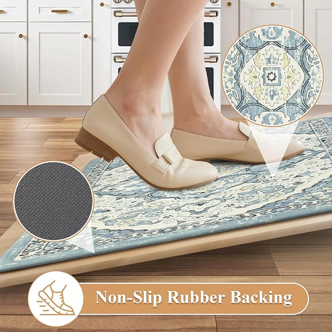 Ileading Anti Fatigue Kitchen Rugs Sets of 2 Cushioned Kitchen Mats for Floor Waterproof Kitchen Mat Set Non Slip Comfort Standing Mat for Kitchen, Office, Sink, Laundry