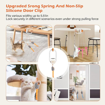 Rechargeable Electric Cat Teaser – Interactive Door Clip Teaser for Cats, 2 Motion Modes (360° Spin & Irregular Jumping), Smart Auto Cat Toy for Exercise & Fun (Orange)