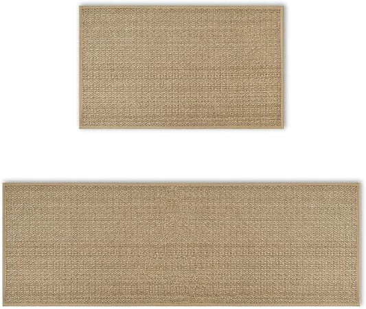 Artoid Mode Washable Non Slip Kitchen Rugs and Mats Set of 2, Rubber Backing Absorbent Kitchen Mats for Floor Front of Sink - 17x29 and 17x47 Inch