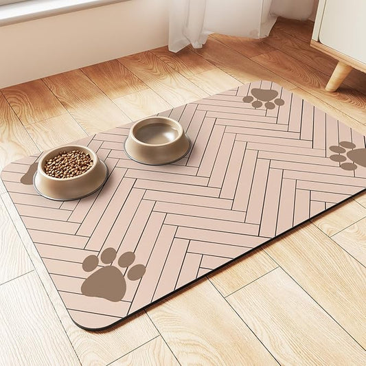 Pet Feeding Mat-Absorbent Pet Placemat for Food and Water Bowl, with Waterproof Rubber Backing, Quick Dry Water Dispenser Mat for Dog and Cat (27"x17", Beige)
