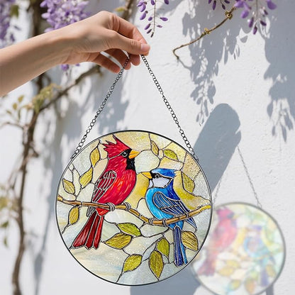 8″ Cardinal & Blue Jay Suncatcher, Stained Glass Window Hanging & Ornament, Window Decor, Holiday & Christmas Ornaments | Bird Lover Gifts, Gifts Exchange, Gift Ideas