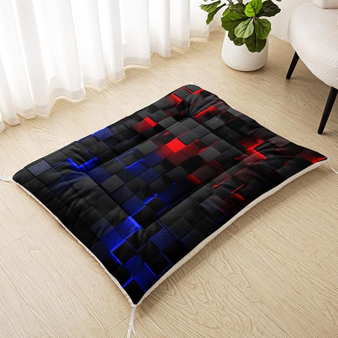 Dog Cat Bed Mat Ultra Soft Fluffy Pet Bed Washable Fashion Dog Crate Beds Comfy Comfy Pet Sleeping Pad Suitable for Pet Raised Bed(42"x32",Red Blue)