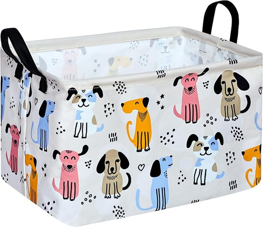 Rectangle Gift Storage Basket Home Shelf Storage Basket Organizer Box Clothes Laundry Hamper Nursery Basket Laundry Basket with Handles (Dog)