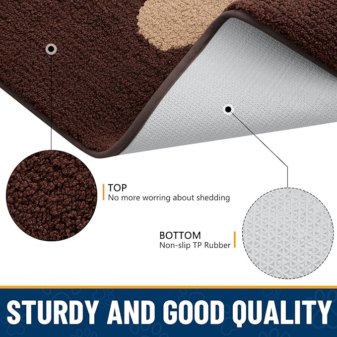 Smiry Dog Door Mat for Muddy Paws, Absorbs Moisture and Dirt, Low-Profile Entryway Mat with Non-Slip Backing, Entry Indoor Outdoor Doormat for Inside Floor (59x20 Inches, Brown, Paw)