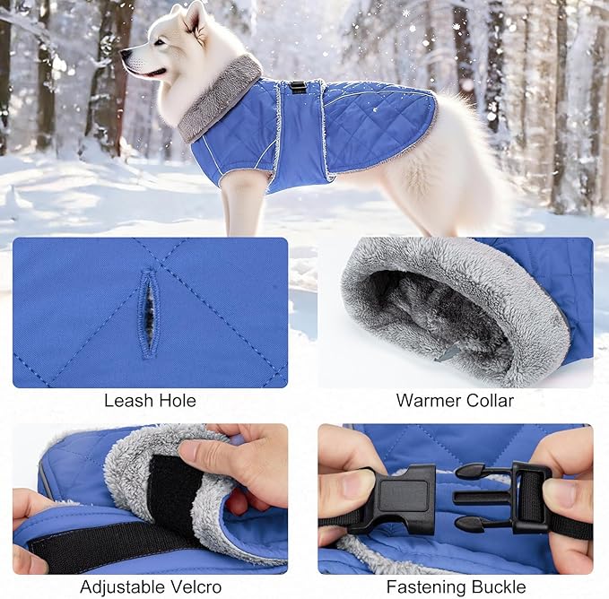 Dog Coat, Warm Dog Winter Coat for Medium Dogs, Waterproof Jacket with Adjustable Buckle & Velcro, Reflective Turtleneck Cold Weather Coats, Pet Fleece Vest Snow Jacket (Blue, XXXL)