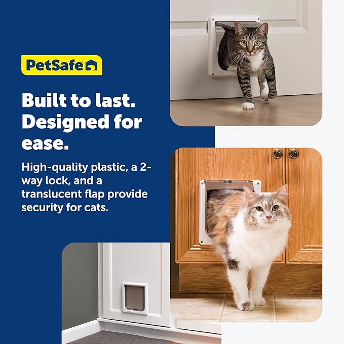 PetSafe Interior 2-Way Locking Cat Door - Allows Convenient Movement Between Rooms & Minimizes Scratching - Tinted Durable Plastic Privacy Door for Feeder & Litter Box