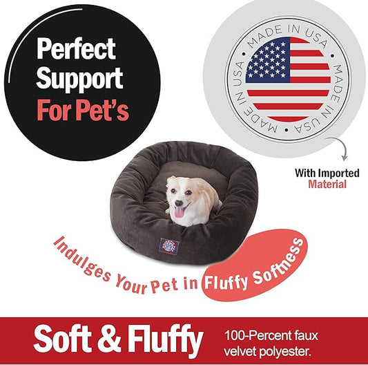 Majestic Pet 32 Inch Micro Velvet Calming Dog Bed Washable – Cozy Soft Round Dog Bed with Spine for Head Support - Fluffy Donut Puppy Mat 32x23x7 (inch) Medium - Storm (2025)