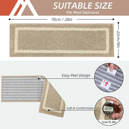 COSY HOMEER Soft Stair Treads Non-Slip Carpet Mat 28inX9in Indoor Stair Runners for Wooden Steps, Stair Rugs for Kids and Dogs, 100% Polyester TPE Backing 7pcs,Beige,Square