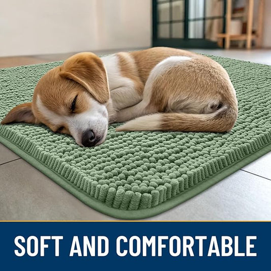 Smiry Dog Door Mat for Muddy Paws 47x32, Absorbs Moisture and Dirt Doormat, Non-Slip Washable Quick Dry Chenille Front Door Mat Indoor Entrance, Entryway Carpet for Inside Floor, Olive Green