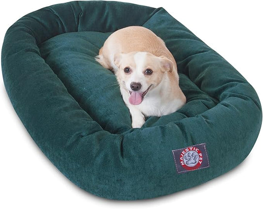 Majestic Pet 32 Inch Micro Velvet Calming Dog Bed Washable – Cozy Soft Round Dog Bed with Spine for Head Support - Fluffy Donut Puppy Mat 32x23x7 (inch) Medium – Marine (2025)