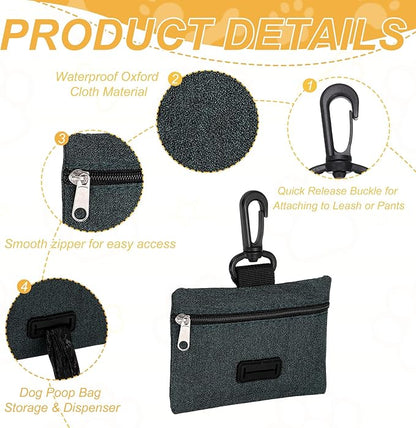 Dog Poop Bag Holder, Pet Waste Bag Dispenser Dog Treat Pouch with Clip Oxford Cloth Portable Reusable Easy Cleanup(2Pcs, Black), Intended for Outdoor/Travel/Walking