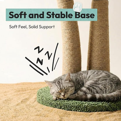 33" Tall Cat Scratching Post, Natural Jute Cat Scratcher for Indoor Cats, Double Coconut Tree Design with Hanging Toy Ball & Rest Platform,Stable Furniture Protector for Kittens & Adult Cats,M