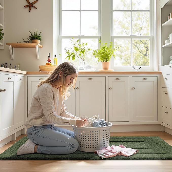 GRANNY SAYS Kitchen Mats for Floor Resist Dirt Kitchen Rugs Non Slip Washable, Large Rug Runner for Sink Laundry Thick Durable Polypropylene Comfort Standing, 59" x 19.7", Green