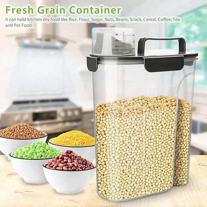 Rice Storage Container, 5 to 10lb Dry Food Airtight Dispenser, Pet Dog Cat Food Canister, BPA Free Clear Plastic Kitchen and Pantry Bin for Oatmeal, Cereal, Pasta, Flour Pack of 2 Grey