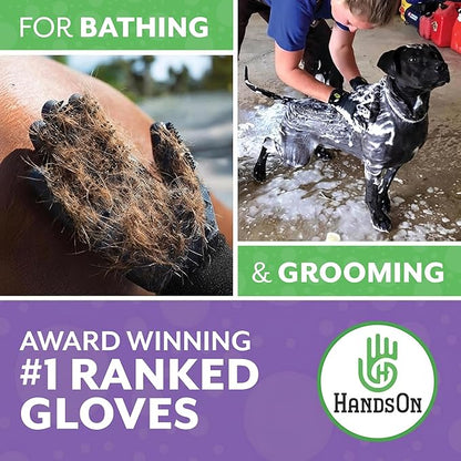 H HANDSON Pet Grooming Gloves - Patented #1 Ranked, Award Winning Shedding, Bathing, & Hair Remover Gloves - Gentle Brush for Cats, Dogs, and Horses (Grey, Large)
