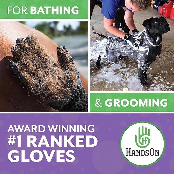 H HANDSON Pet Grooming Gloves - Patented #1 Ranked, Award Winning Shedding, Bathing, & Hair Remover Gloves - Gentle Brush for Cats, Dogs, and Horses (Purple, X-Large)