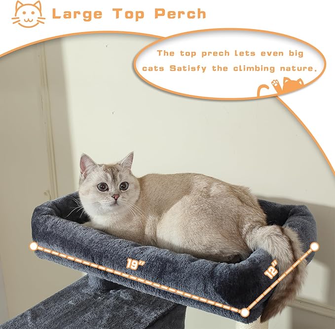 Letkind 70-Inch Cat Tree,Large Cat Tree Tower with Hammock, Scratching Post, Condo and Multi-Level Cat Tower for Large Cats, Cat Activity Center Playhouse, Dark Gray LCT016