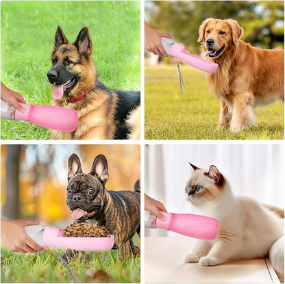 2-in-1 Foldable Pet Travel Water Bottle, Feeding Vessels for Pets, 11.8oz Water & 7oz Food Container for Dogs and Cats, Portable Leak-Proof Dispenser for Hiking, Walking & Camping Blue