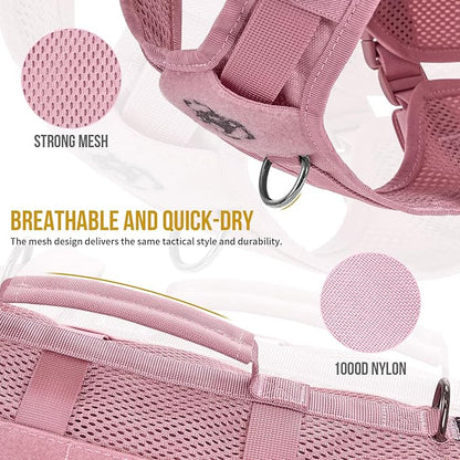 OneTigris Tactical Dog Harness for Small Dog, No Pull Small Dog Vest Harness with Handles Breathable Military Molle Vests for Walking Hiking Training (Pink, Large)