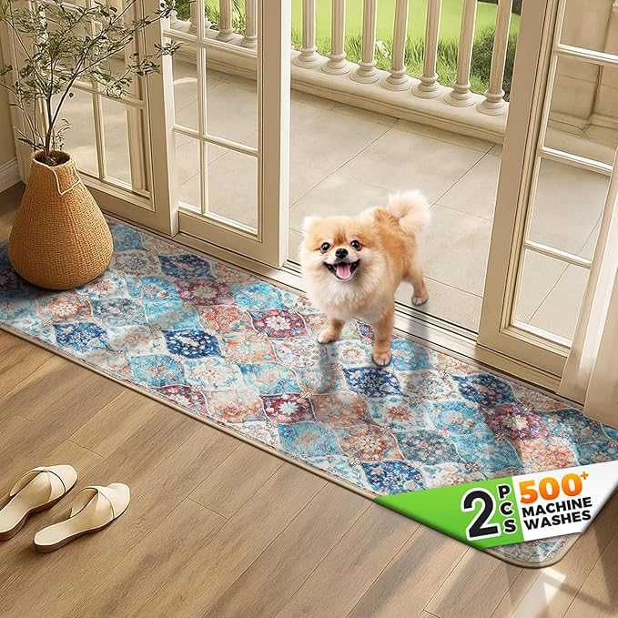 Hompet 2 Pack Super Absorbent Dog Door Mat for Muddy Paws, Washable Pee Pads for Dogs, Reusable Puppy Training Pads, Quick Dry Non-Slip Pet Entryway Rug, Leak-Proof Potty Pad for Indoor Floors 18x54