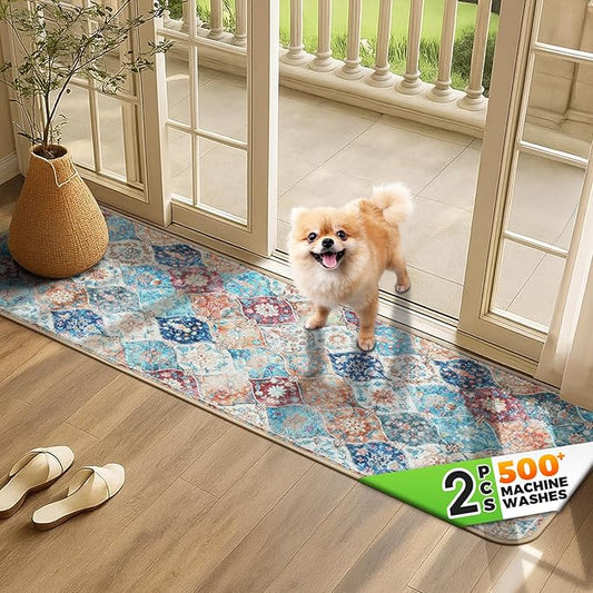 Hompet 2 Pack Super Absorbent Dog Door Mat for Muddy Paws, Washable Pee Pads for Dogs, Reusable Puppy Training Pads, Quick Dry Non-Slip Pet Entryway Rug, Leak-Proof Potty Pad for Indoor Floors 18x54