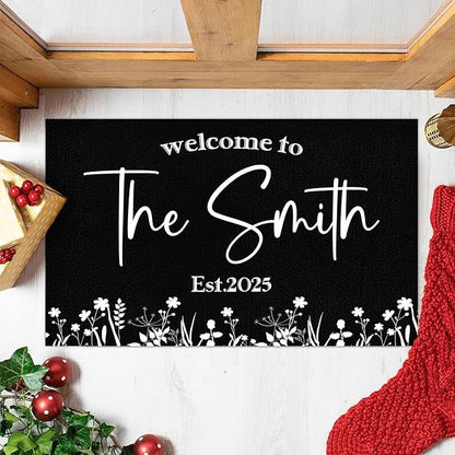 Custom Doormat with Family Name - Personalized Entryway Door Mat Front Door Mat for Outdoor Decor Entrance Mat Housewarming Gift with Anti-Slip Backing Design09