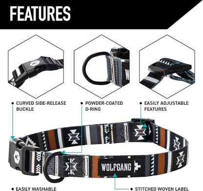 Wolfgang Heavy Duty, Adjustable Dog Collar with Quick Release Nylon Buckle for Walking & Training, NewMoon Print, Medium