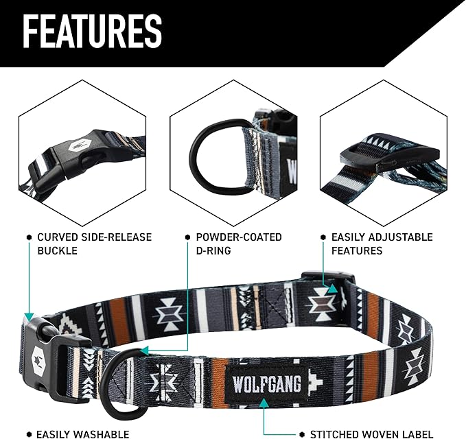 Wolfgang Heavy Duty, Adjustable Dog Collar with Quick Release Nylon Buckle for Walking & Training, NewMoon Print, Small