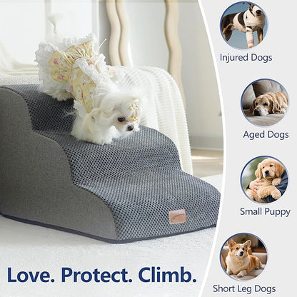 GoGoBunny Ramp Dog Stairs for Couch Sofa and Chair 11.8" H, 2-Step Pet Steps for Small Dogs and Cats, Non-Slip Waterproof Fabric Cover, Stable and Balanced Indoor Step, Pets Friendly, Grey