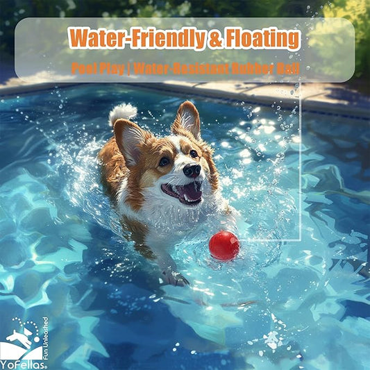 YoFellas Solid Red Rubber Dog Toy – Ultra Bounce, Indestructible Chew & Fetch Toy for Aggressive Chewers, Interactive Training for Small to Large Dogs (M, Striped)