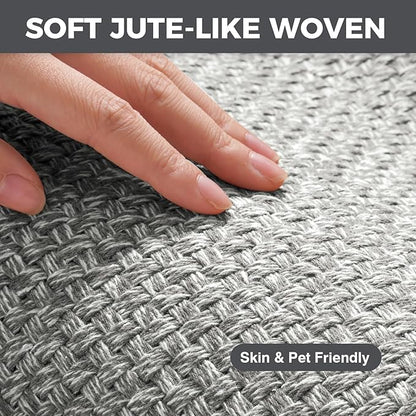 Kitchen Rugs Mat Non Slip Washable, 0.4" Thick Anti Fatigue Cushioned Kitchen Mats for Floor, Absorbent Jute-Look Kitchen Runner Rug Sink Mat Laundry Standing Mats, Easy Clean, Gray 17"x47"