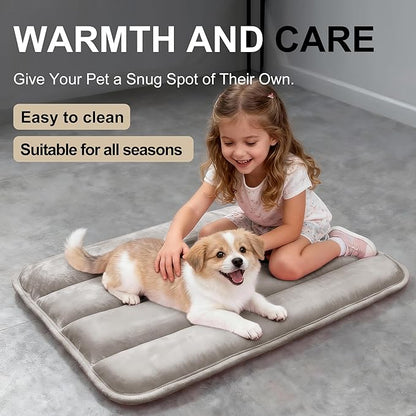 Dog Bed Mat, Reversible Dog Crate Pad with Washable Kennel Mat and Soft Foam, Flat Pet Bed for Dogs & Cats, for Crates Carriers & Travel (Light Brown, 23" L*14" W*1.5" Th)
