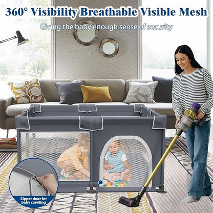 Baby Playpen 50"x50", Sturdy Safety Baby Fence Play Area with Soft Breathable Mesh, Anti-Slip Base, Play Pen for Toddlers 1-3
