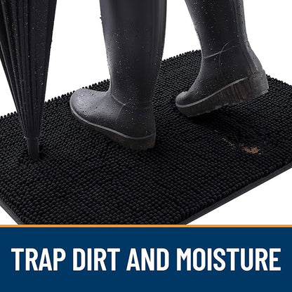 OLANLY Dog Door Mat for Muddy Paws 34x21, Absorbs Moisture and Dirt, Absorbent Non-Slip Washable Doormat, Quick Dry Chenille Mud Mat for Dogs, Entry Indoor Entryway Carpet for Inside Floor, Black