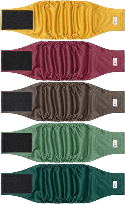 5 Pack Dog Diapers Male Reusable, Premium Belly Bands for Dogs, High Absorbing Male Dog Pee Wraps for Doggie in Incontinence or Excitable Urination Red S