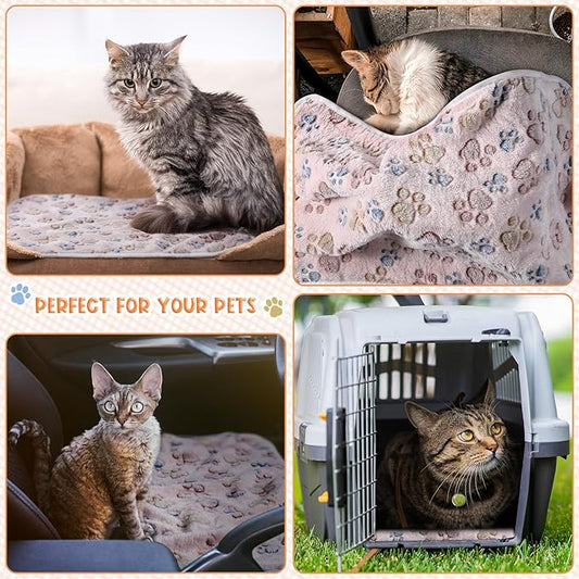Tatuo 4 Pcs Dog Blanket for Pet Cat Blankets Indoor Puppy Teething Stuff Toys Paw Print Fleece Soft Blanket Sleep Mat for Guinea Pig Cage(Beige,Medium(30 x 20.5 Inch),Square)